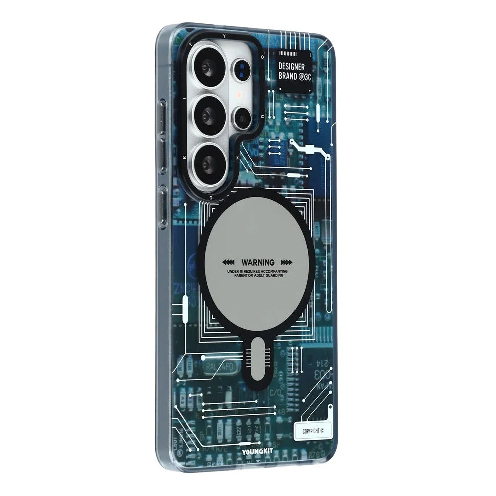 YOUNGKIT Technology Series for Samsung Galaxy S26 Ultra Magnetic Case Hard PC IMD Phone Cover - Black - 1