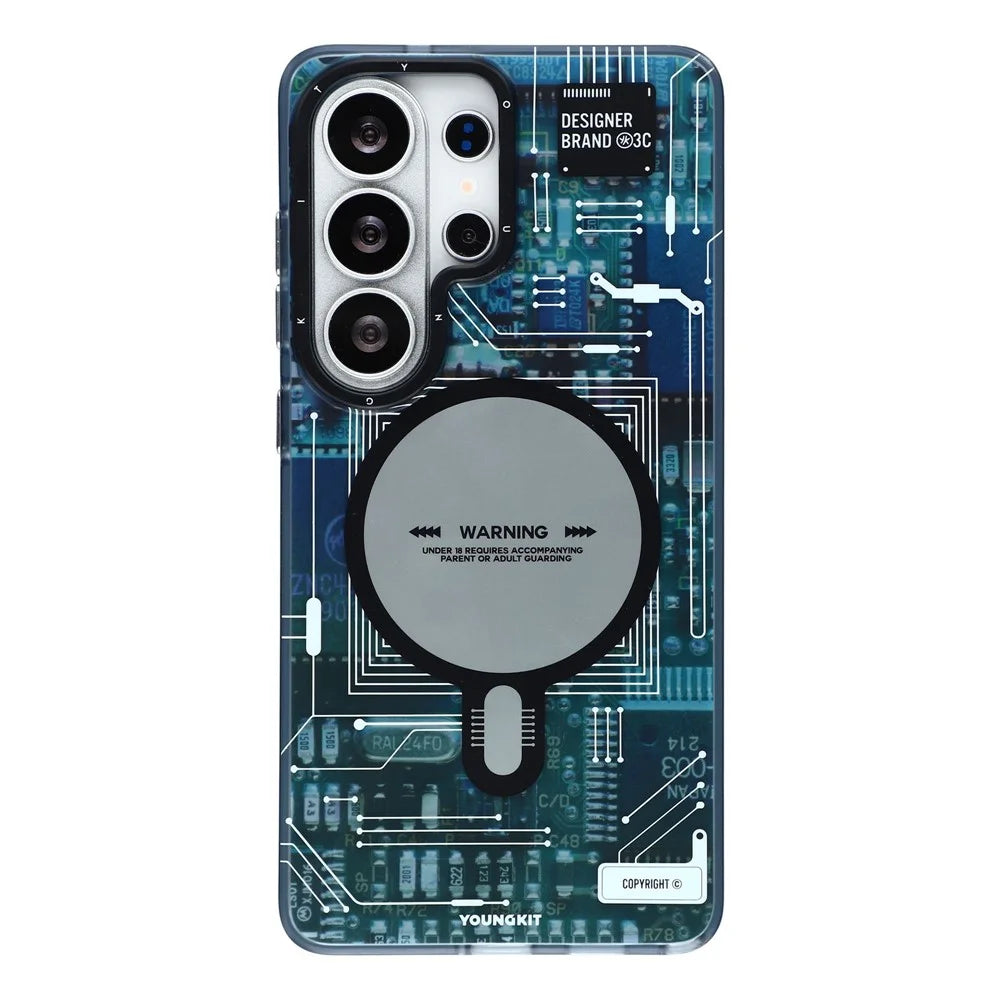YOUNGKIT Technology Series for Samsung Galaxy S26 Ultra Magnetic Case Hard PC IMD Phone Cover - Black - 3