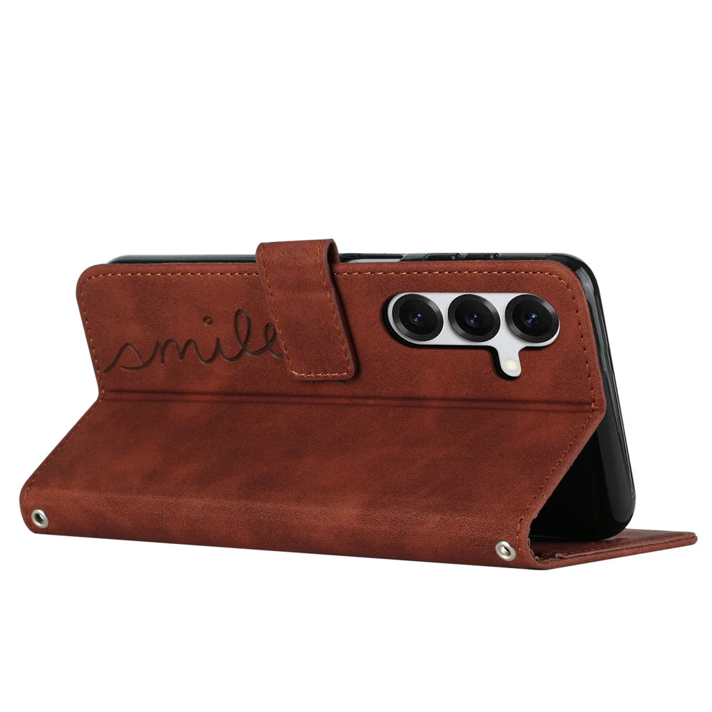 For Samsung Galaxy S26 Stand Case PU Leather Phone Cover Imprinted Heart Pattern - Brown - 2