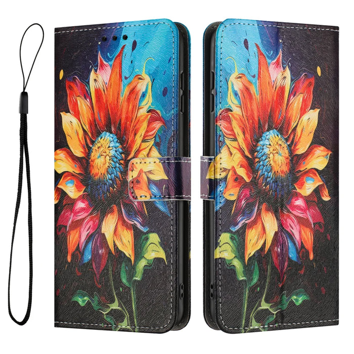 For Samsung Galaxy S26+ Wallet Case Pattern Printing PU Leather Phone Cover with Lanyard - Sunflower - 3