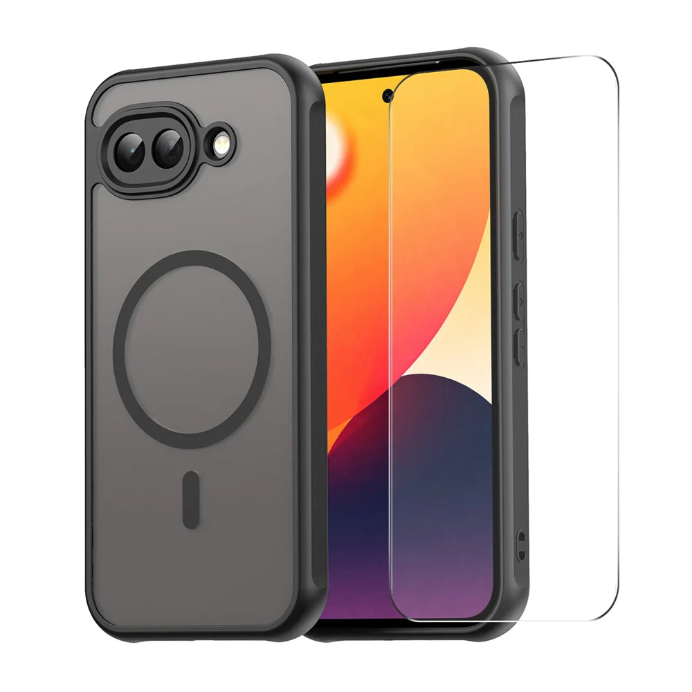 ENKAY HAT PRINCE For Google Pixel 10a   Magnetic Case with 9H Tempered Glass PC TPU Matte Phone Cover - Black - 1
