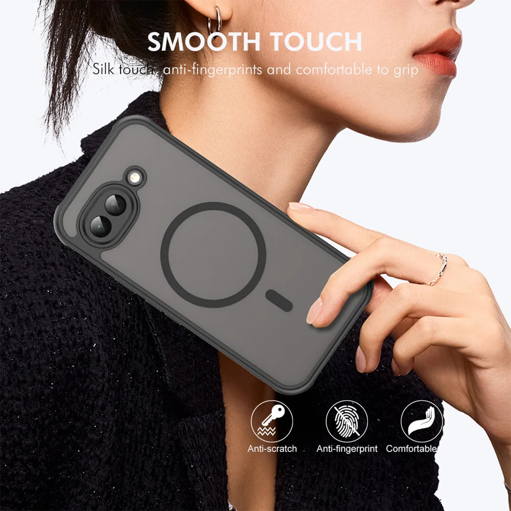 ENKAY HAT PRINCE For Google Pixel 10a   Magnetic Case with 9H Tempered Glass PC TPU Matte Phone Cover - Black - 6