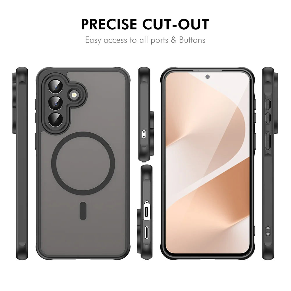 ENKAY HAT PRINCE For Samsung Galaxy A57 5G   Magnetic Case with 9H Tempered Glass PC TPU Matte Phone Cover - Black - 5