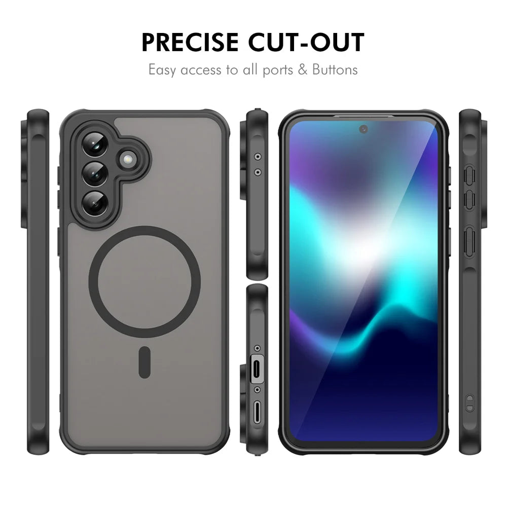 ENKAY HAT PRINCE For Samsung Galaxy A37 5G   Magnetic Case with 9H Tempered Glass PC TPU Matte Phone Cover - Black - 5