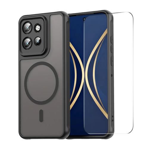 ENKAY HAT PRINCE For Motorola Edge 60 Neo 5G / Edge 50 Neo 5G Magnetic Case with 9H Tempered Glass PC TPU Matte Phone Cover - Black - 1
