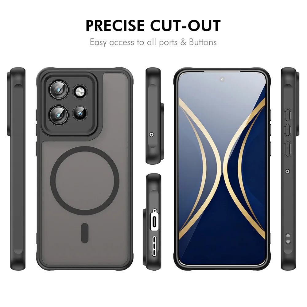 ENKAY HAT PRINCE For Motorola Edge 60 Neo 5G / Edge 50 Neo 5G Magnetic Case with 9H Tempered Glass PC TPU Matte Phone Cover - Black - 5