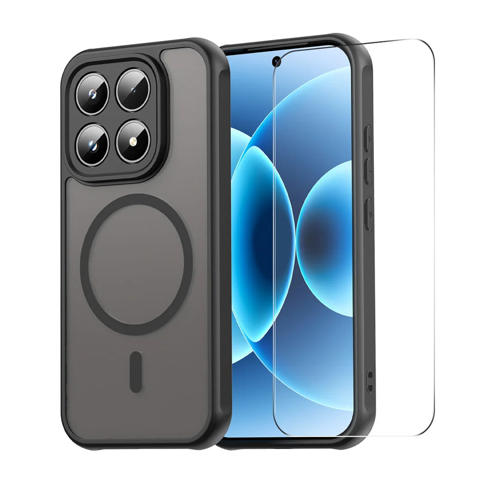 ENKAY HAT PRINCE For Xiaomi 17   Magnetic Case with Tempered Glass Support Ultrasonic Unlocking PC TPU Matte Phone Cover - Black - 1