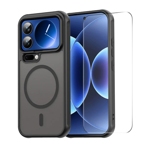 ENKAY HAT PRINCE For Xiaomi 17 Pro Max   Magnetic Case with Tempered Glass Support Ultrasonic Unlocking PC TPU Matte Phone Cover - Black - 1