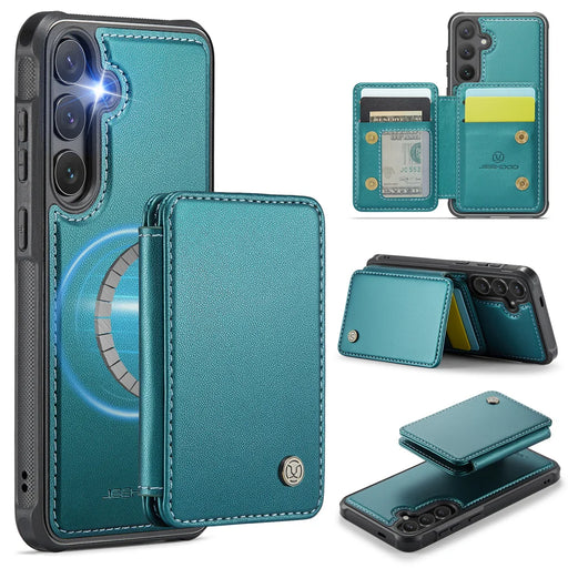 JEEHOOD For Samsung Galaxy S26+ Case  J05 Leather Mobile Cover with Detachable Magnetic Card Bag - Blue - 1