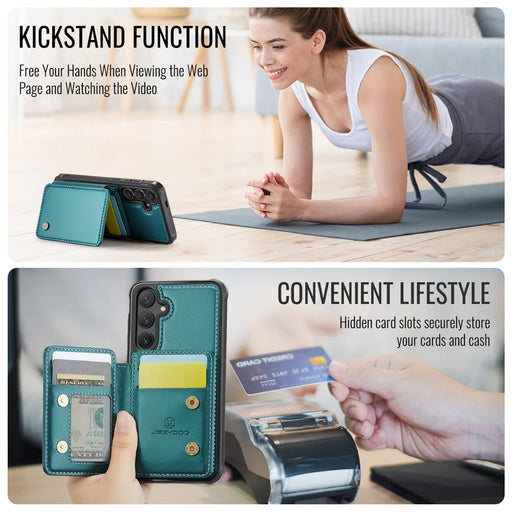 JEEHOOD For Samsung Galaxy S26+ Case  J05 Leather Mobile Cover with Detachable Magnetic Card Bag - Blue - 2