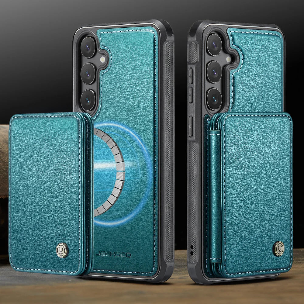 JEEHOOD For Samsung Galaxy S26+ Case  J05 Leather Mobile Cover with Detachable Magnetic Card Bag - Blue - 4