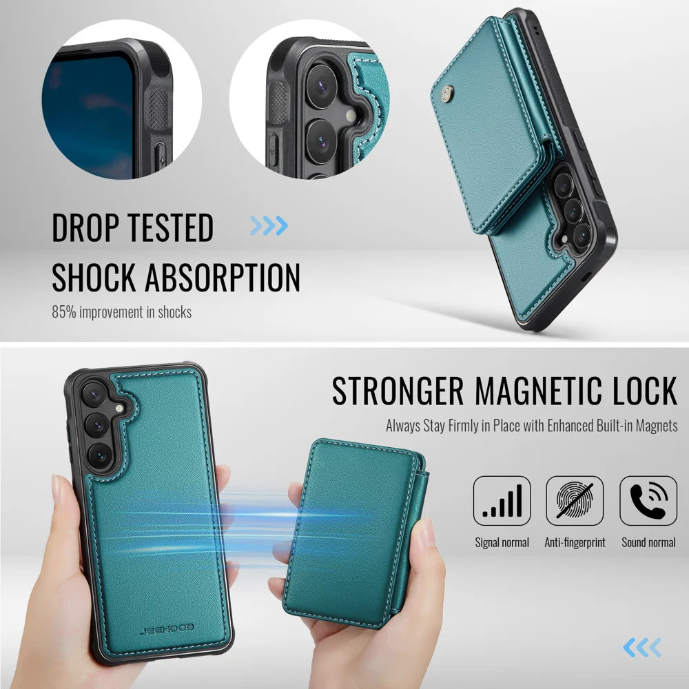 JEEHOOD For Samsung Galaxy S26+ Case  J05 Leather Mobile Cover with Detachable Magnetic Card Bag - Blue - 6