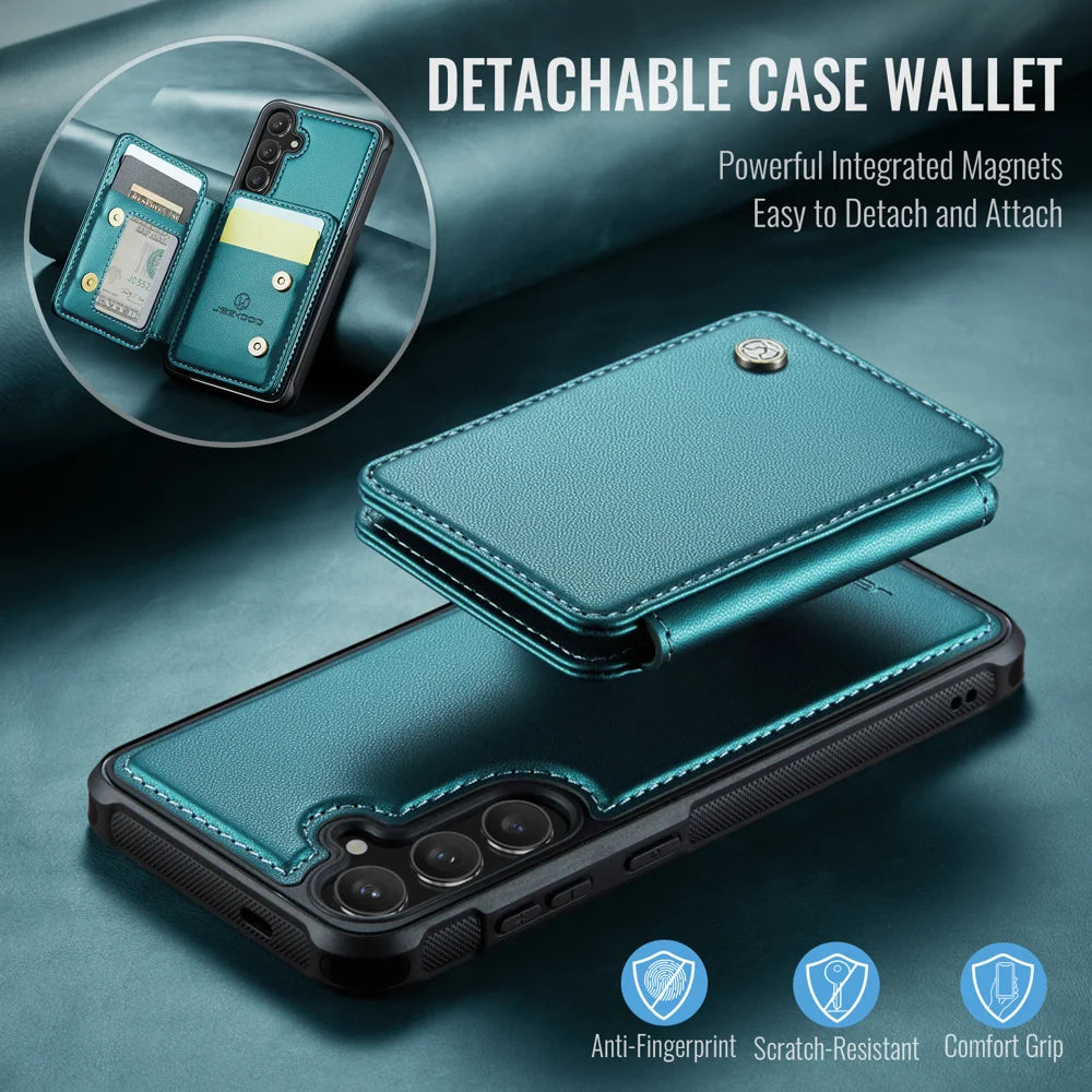JEEHOOD For Samsung Galaxy S26+ Case  J05 Leather Mobile Cover with Detachable Magnetic Card Bag - Blue - 7