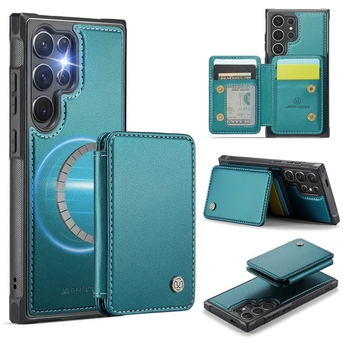 JEEHOOD For Samsung Galaxy S26 Ultra Case  J05 Leather Mobile Cover with Detachable Magnetic Card Bag - Blue - 1