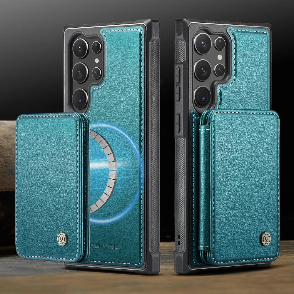 JEEHOOD For Samsung Galaxy S26 Ultra Case  J05 Leather Mobile Cover with Detachable Magnetic Card Bag - Blue - 4