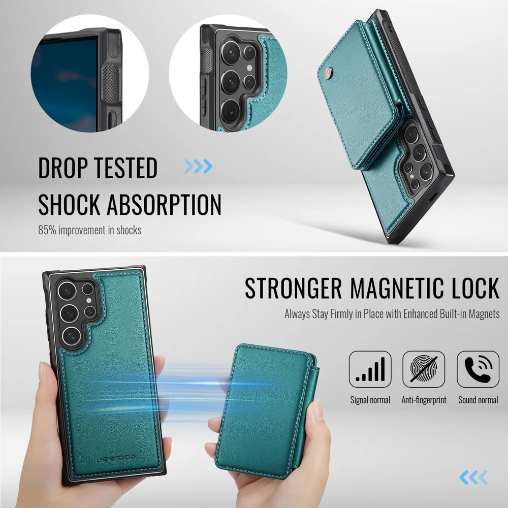 JEEHOOD For Samsung Galaxy S26 Ultra Case  J05 Leather Mobile Cover with Detachable Magnetic Card Bag - Blue - 6