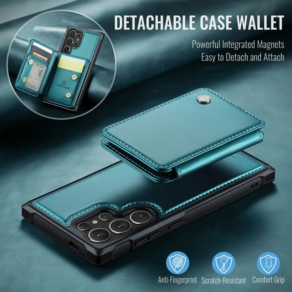 JEEHOOD For Samsung Galaxy S26 Ultra Case  J05 Leather Mobile Cover with Detachable Magnetic Card Bag - Blue - 7