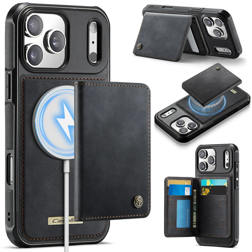 CASEME For iPhone 18 Pro / 17 Pro Magnetic Case  ME80 Series Leather PC TPU Phone Cover with Detachable Wallet - Black - 1