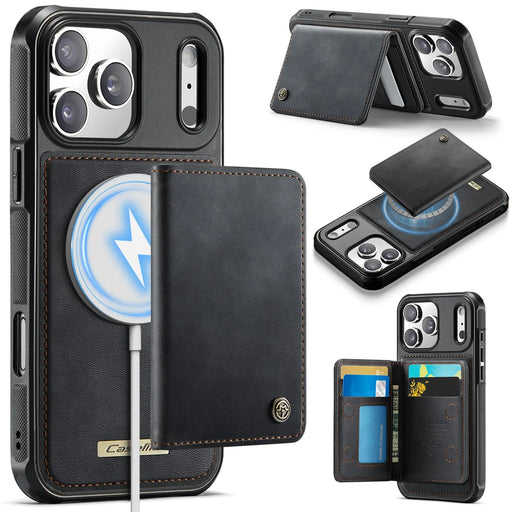 CASEME For iPhone 18 Pro / 17 Pro Magnetic Case  ME80 Series Leather PC TPU Phone Cover with Detachable Wallet - Black - 1