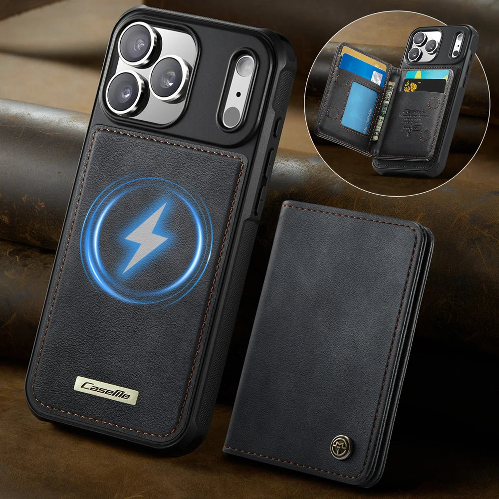 CASEME For iPhone 18 Pro / 17 Pro Magnetic Case  ME80 Series Leather PC TPU Phone Cover with Detachable Wallet - Black - 2