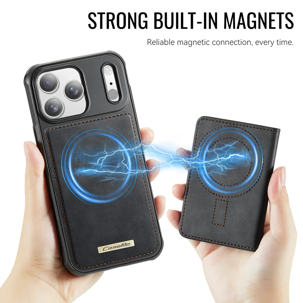 CASEME For iPhone 18 Pro / 17 Pro Magnetic Case  ME80 Series Leather PC TPU Phone Cover with Detachable Wallet - Black - 6
