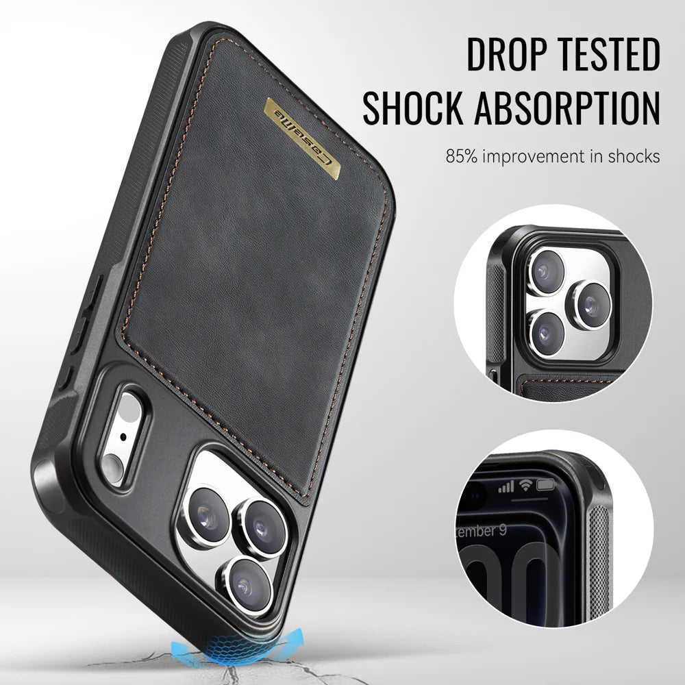 CASEME For iPhone 18 Pro / 17 Pro Magnetic Case  ME80 Series Leather PC TPU Phone Cover with Detachable Wallet - Black - 7