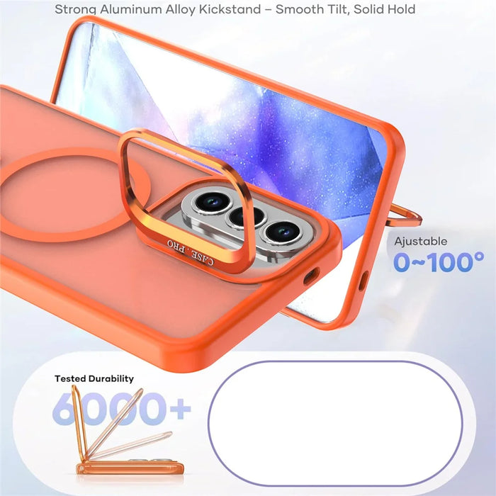 For Samsung Galaxy S26+ Magnetic Case Foldable Kickstand Matte PC + TPU Phone Cover - Orange - 4