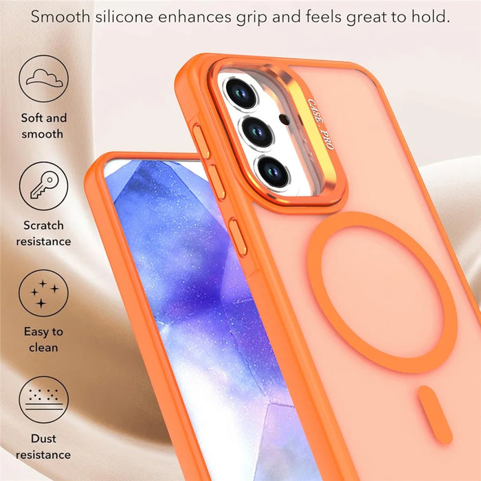 For Samsung Galaxy S26+ Magnetic Case Foldable Kickstand Matte PC + TPU Phone Cover - Orange - 6