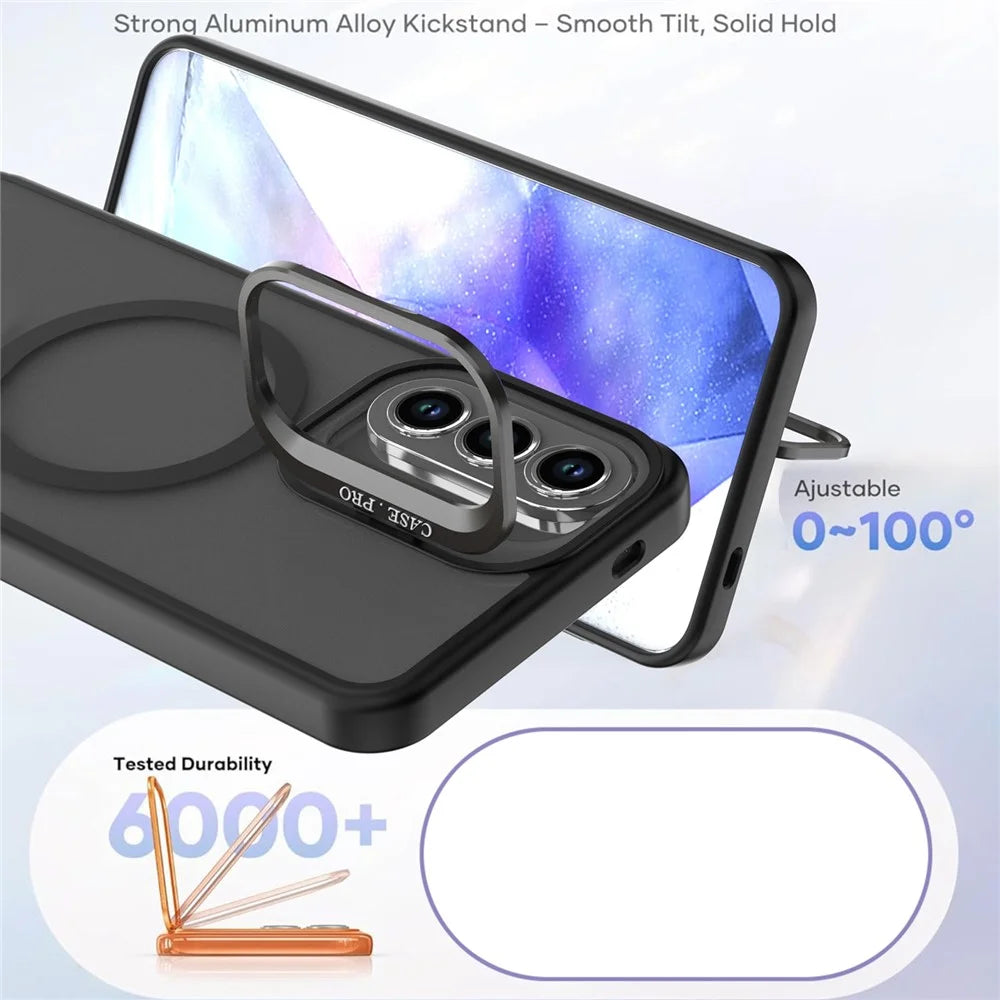 For Samsung Galaxy S25+  /  S24+ Magnetic Case Foldable Kickstand Matte PC + TPU Phone Cover - Black - 4