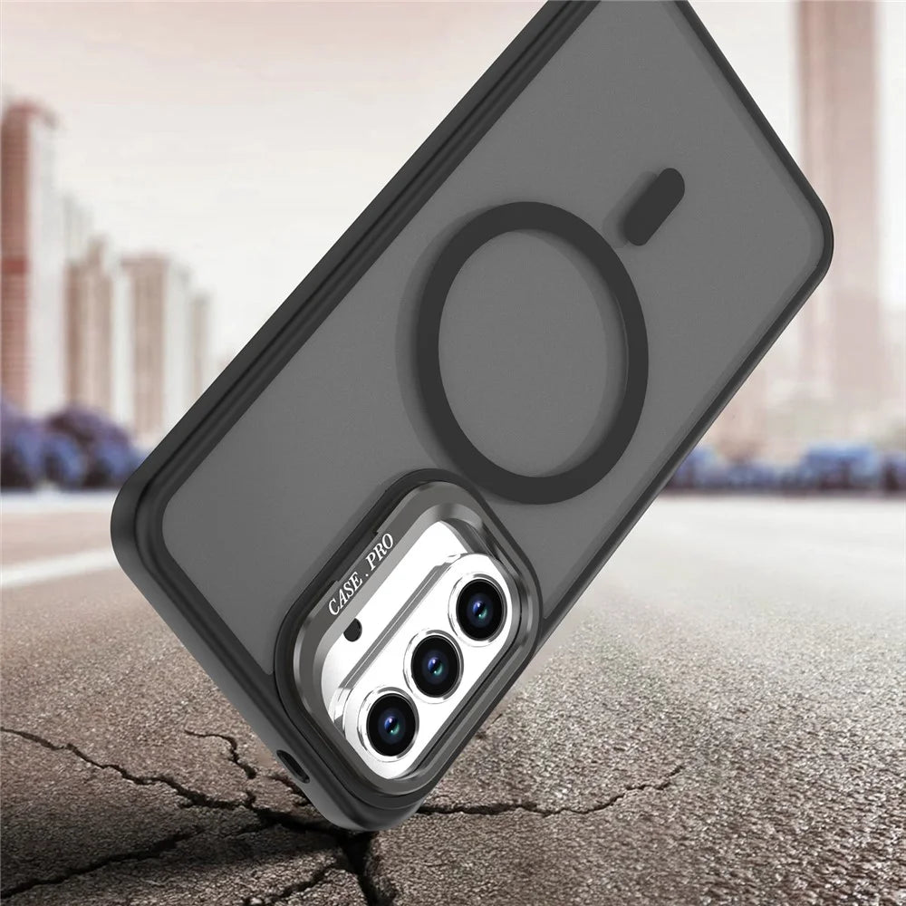 For Samsung Galaxy S25+  /  S24+ Magnetic Case Foldable Kickstand Matte PC + TPU Phone Cover - Black - 5
