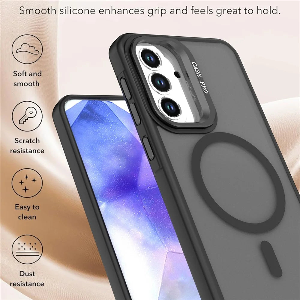For Samsung Galaxy S25+  /  S24+ Magnetic Case Foldable Kickstand Matte PC + TPU Phone Cover - Black - 6