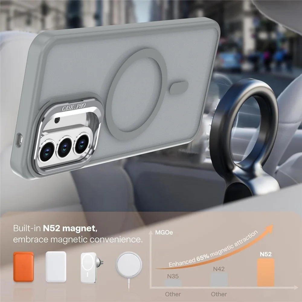 For Samsung Galaxy S24 FE Magnetic Case Foldable Kickstand Matte PC + TPU Phone Cover - Grey - 3