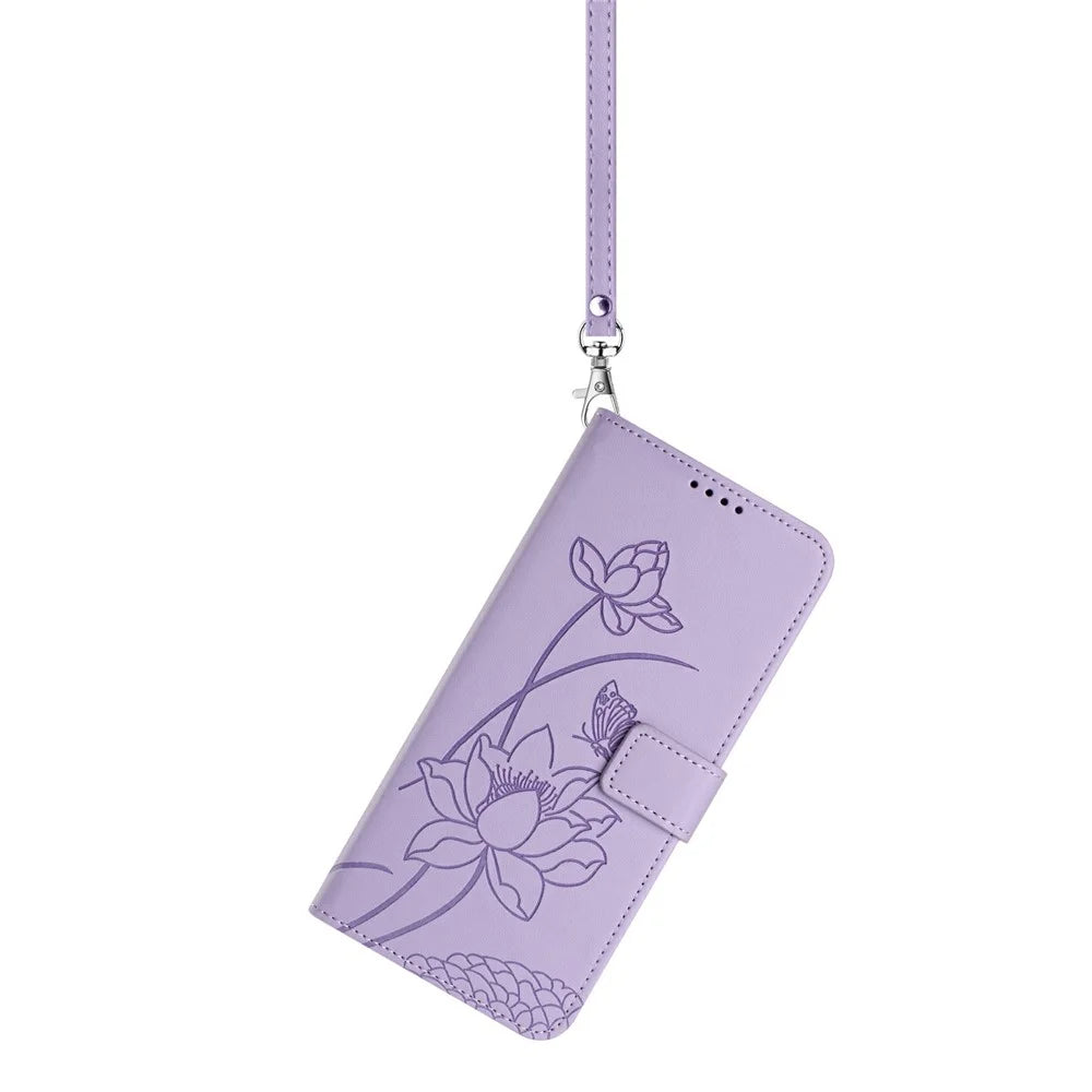 For Samsung Galaxy S26 Ultra Case Wallet Stand Lotus Imprint Leather Phone Cover with Wrist Strap - Purple - 3