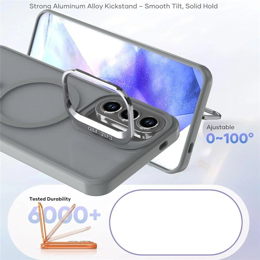 Magnetic Case For Samsung Galaxy A18 5G / A18 4G / A26 5G / A17 5G / A17 4G / A16 5G / A16 4G Foldable Kickstand Matte PC + TPU Phone Cover - Grey - 4