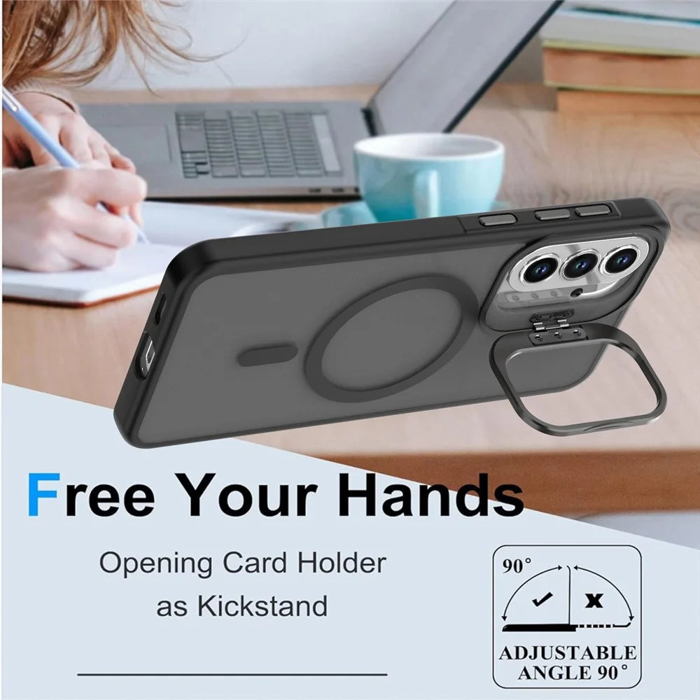 For Samsung Galaxy A15 5G  /  A15 4G Magnetic Case Foldable Kickstand Matte PC + TPU Phone Cover - Black - 2