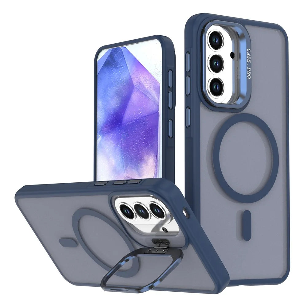 For Samsung Galaxy A56 5G  /  A36 5G Magnetic Case Foldable Kickstand Matte PC + TPU Phone Cover - Blue - 1