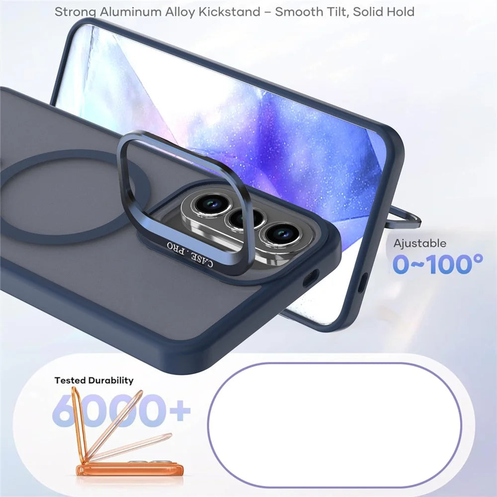 For Samsung Galaxy A56 5G  /  A36 5G Magnetic Case Foldable Kickstand Matte PC + TPU Phone Cover - Blue - 4