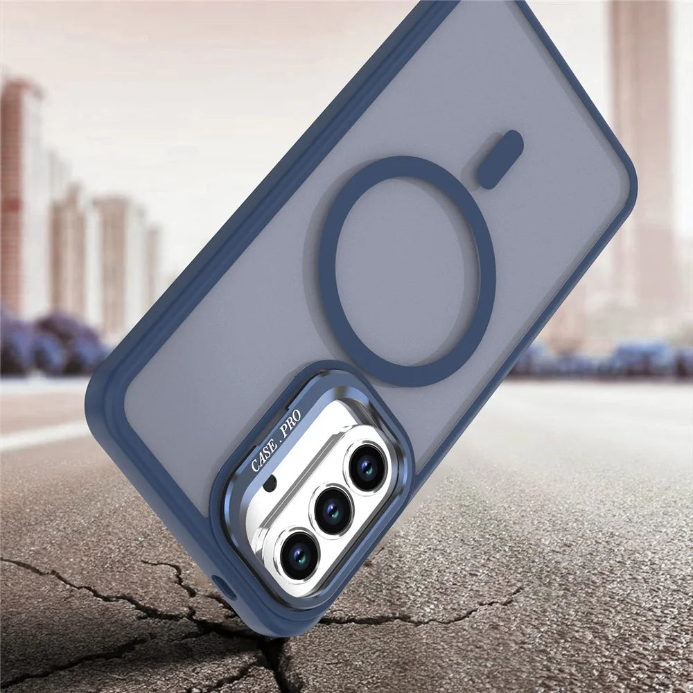 For Samsung Galaxy A56 5G  /  A36 5G Magnetic Case Foldable Kickstand Matte PC + TPU Phone Cover - Blue - 5