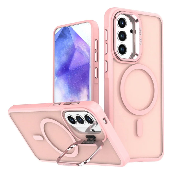 For Samsung Galaxy A35 5G Magnetic Case Foldable Kickstand Matte PC + TPU Phone Cover - Pink - 1