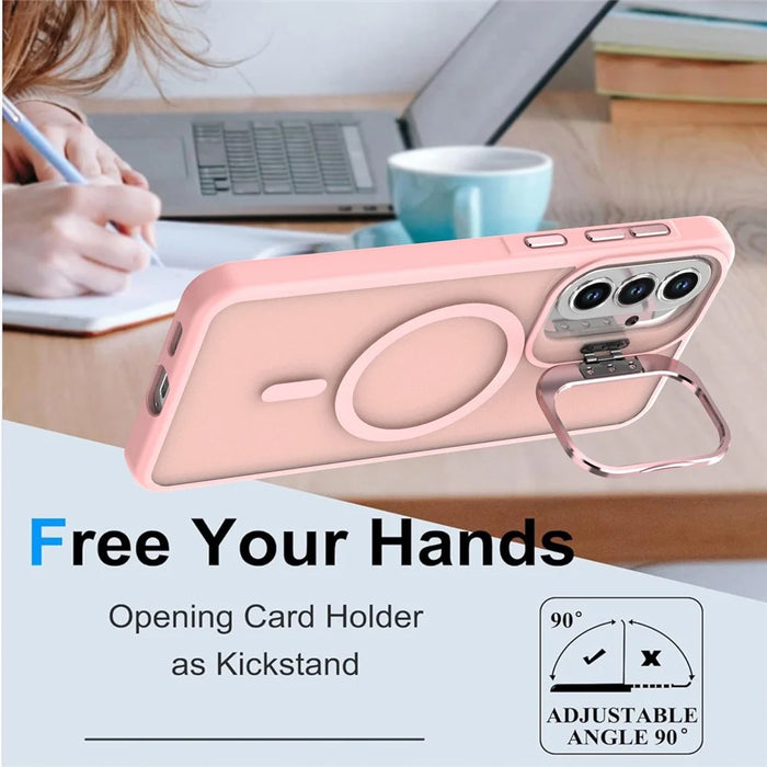 For Samsung Galaxy A55 5G Magnetic Case Foldable Kickstand Matte PC + TPU Phone Cover - Pink - 2