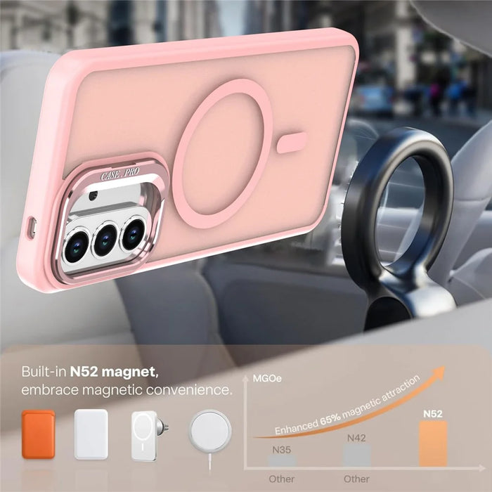 For Samsung Galaxy A55 5G Magnetic Case Foldable Kickstand Matte PC + TPU Phone Cover - Pink - 3