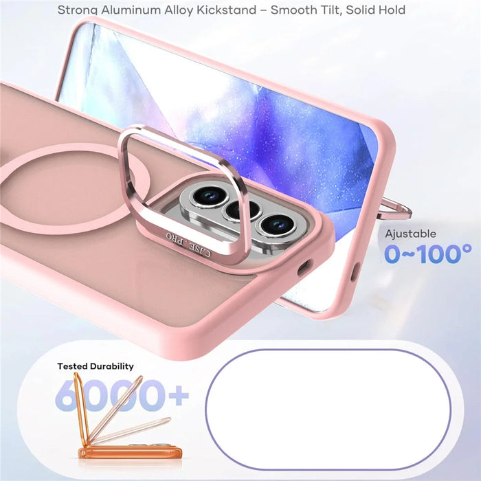 For Samsung Galaxy A55 5G Magnetic Case Foldable Kickstand Matte PC + TPU Phone Cover - Pink - 4