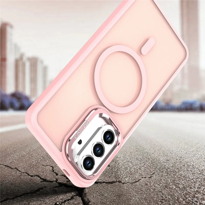 For Samsung Galaxy A55 5G Magnetic Case Foldable Kickstand Matte PC + TPU Phone Cover - Pink - 5