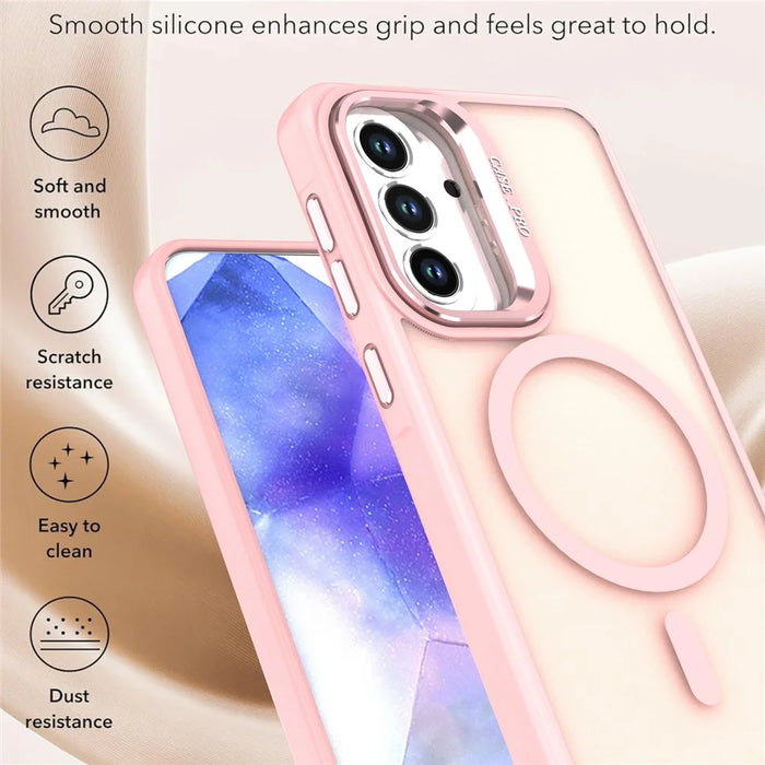 For Samsung Galaxy A55 5G Magnetic Case Foldable Kickstand Matte PC + TPU Phone Cover - Pink - 6