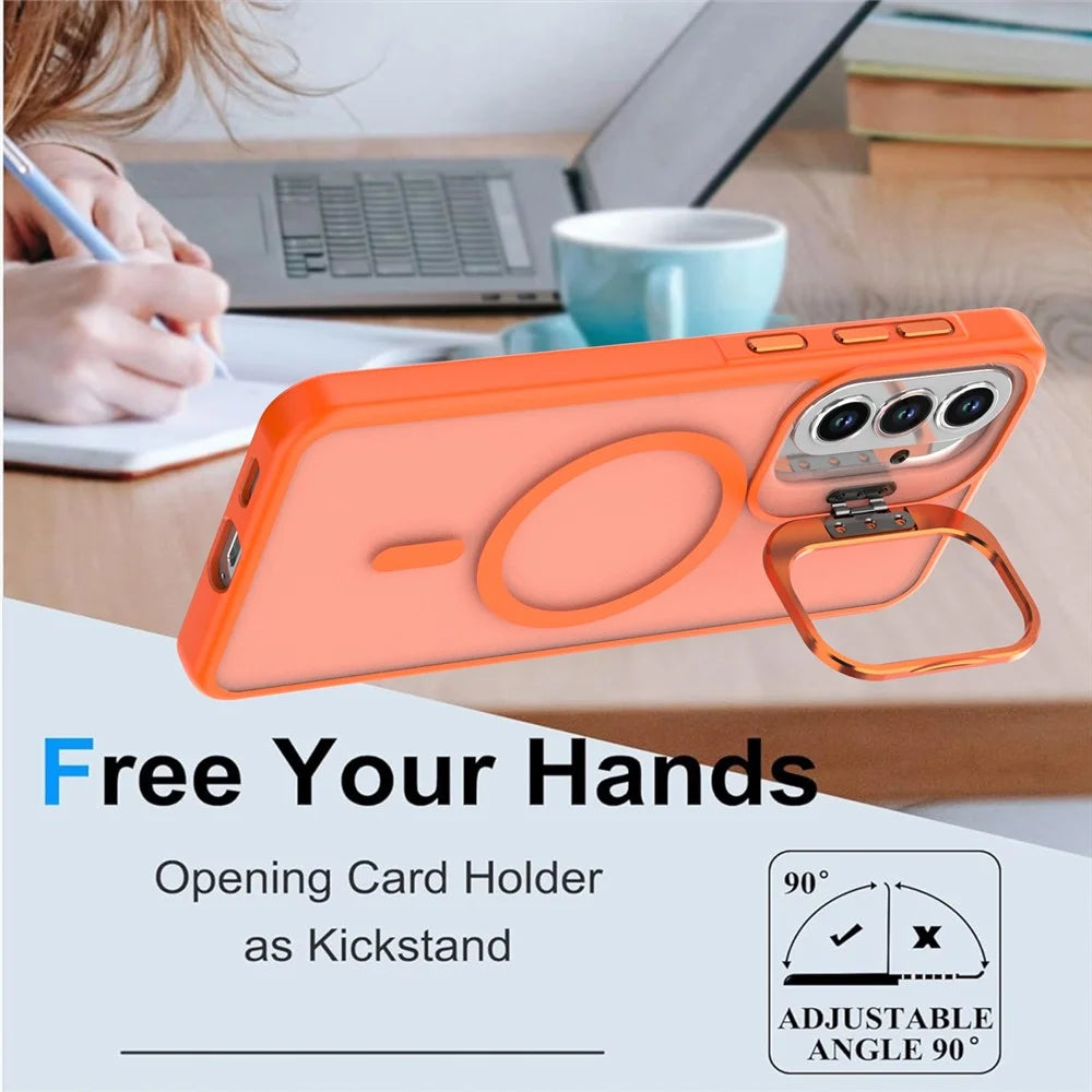 For Samsung Galaxy A37 5G Magnetic Case Foldable Kickstand Matte PC + TPU Phone Cover - Orange - 2