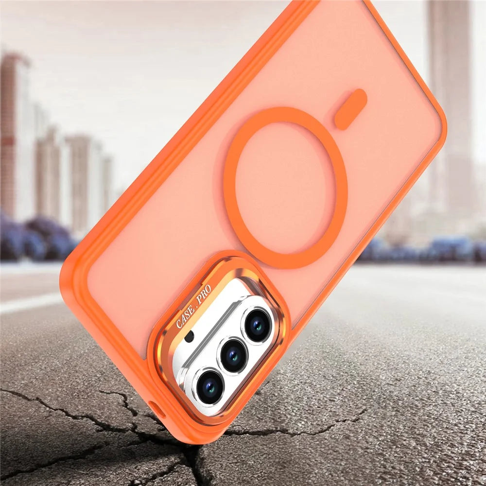 For Samsung Galaxy A37 5G Magnetic Case Foldable Kickstand Matte PC + TPU Phone Cover - Orange - 5
