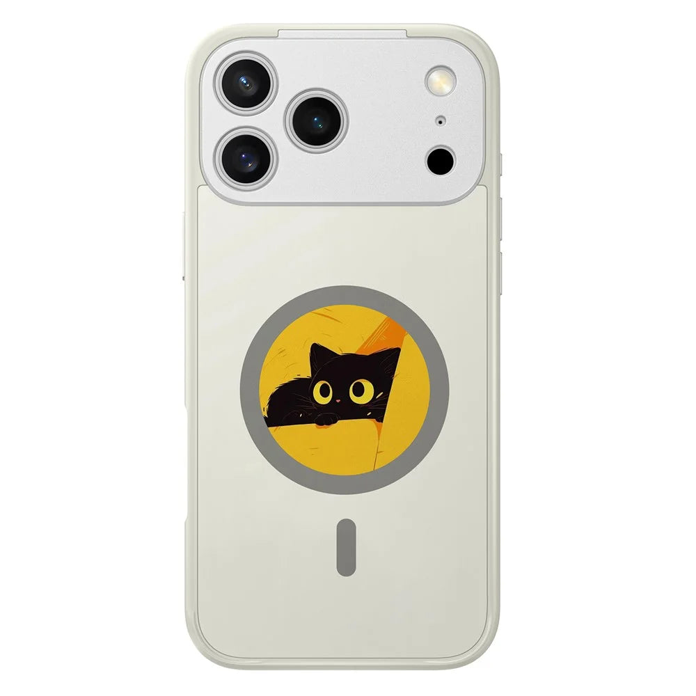 For iPhone 17 Pro Max Magnetic Case 4 Colors NFC DIY Customized Round Screen Smart E-Ink Phone Cover - White - 1