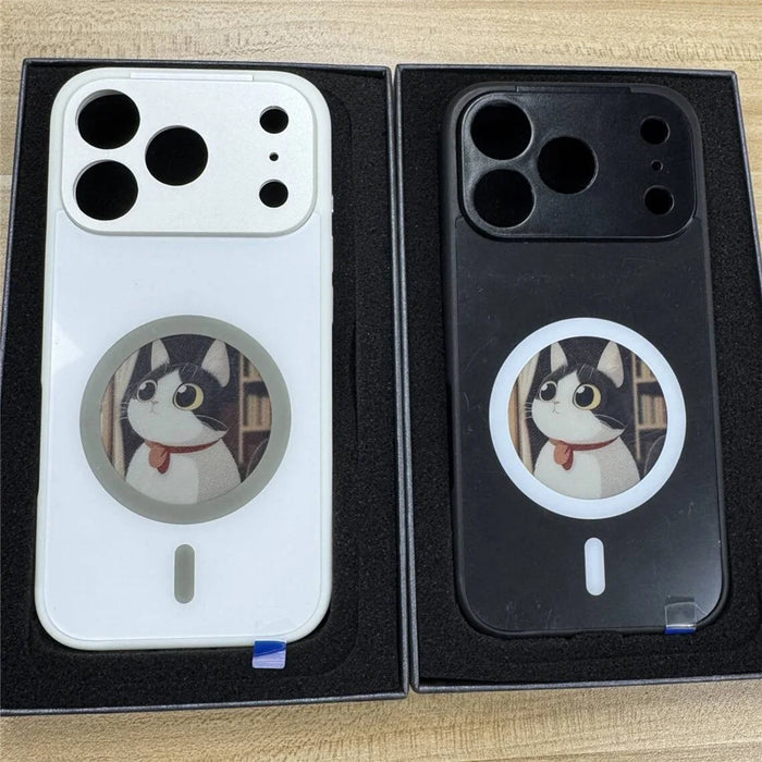 For iPhone 17 Pro Max Magnetic Case 4 Colors NFC DIY Customized Round Screen Smart E-Ink Phone Cover - White - 3