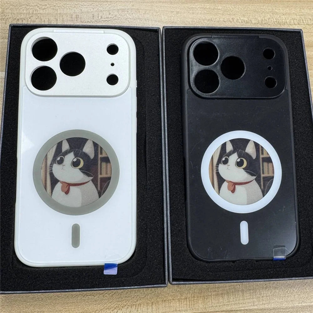 For iPhone 17 Pro Magnetic Case 4 Colors NFC DIY Customized Round Screen Smart E-Ink Phone Cover - White - 3