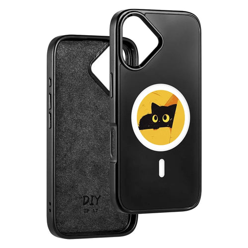 For iPhone 17 Magnetic Case 4 Colors NFC DIY Customized Round Screen Smart E-Ink Phone Cover - Black - 1